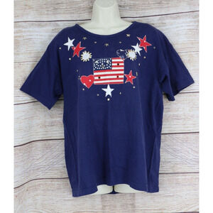 VINTAGE Frans Womens Size Large Pullover Crew Neck Oversize T-Shirt USA Navy